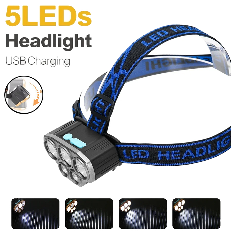 Running Headlamp - 充電式 5 LED ヘッドライト超高輝度強力防水ヘッド懐中電灯ヘッドトーチ屋外キャンプランニング照明用