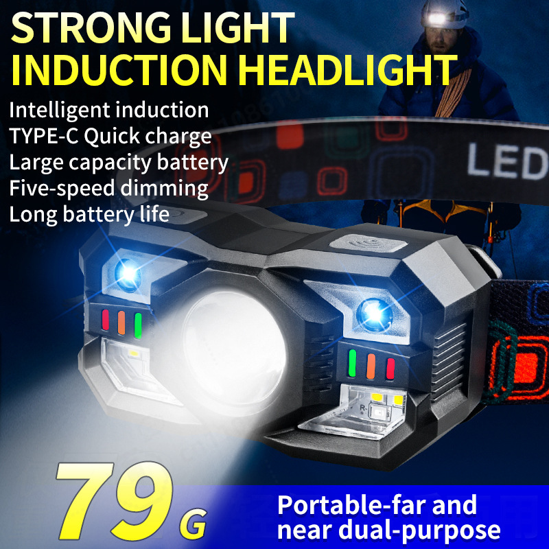 Running Headlamp - LED誘導ヘッドランプ USB充電式 蛍光色 強い明るさ ヘッドライト アウトドア