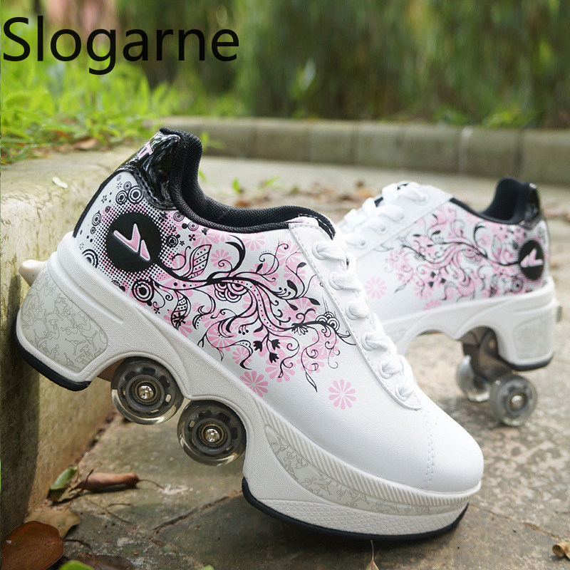 Running Shoes Women - 女性用4輪変形ローラースケートシューズ、男性用カジュアルスポーツスニーカー、新型インラインスケートシューズ、男性用パルクールランナウェイスニーカー