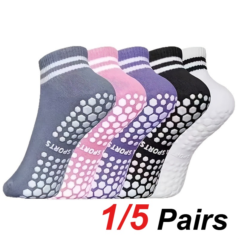 Sports Socks - 1/5 ペア女性用シリコンアンチスリップピラティスヨガソックス汗吸収通気性カジュアルダンスフィットネスオールシーズンスポーツソックス