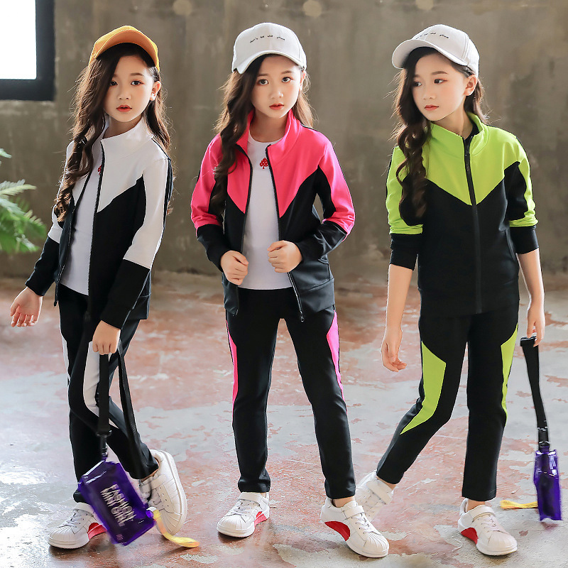 Running Gear Kids - 春秋子供服女の子長袖スポーツスーツジャケット + パンツ 2 個子供セットカジュアル女子高生服トラックスーツ