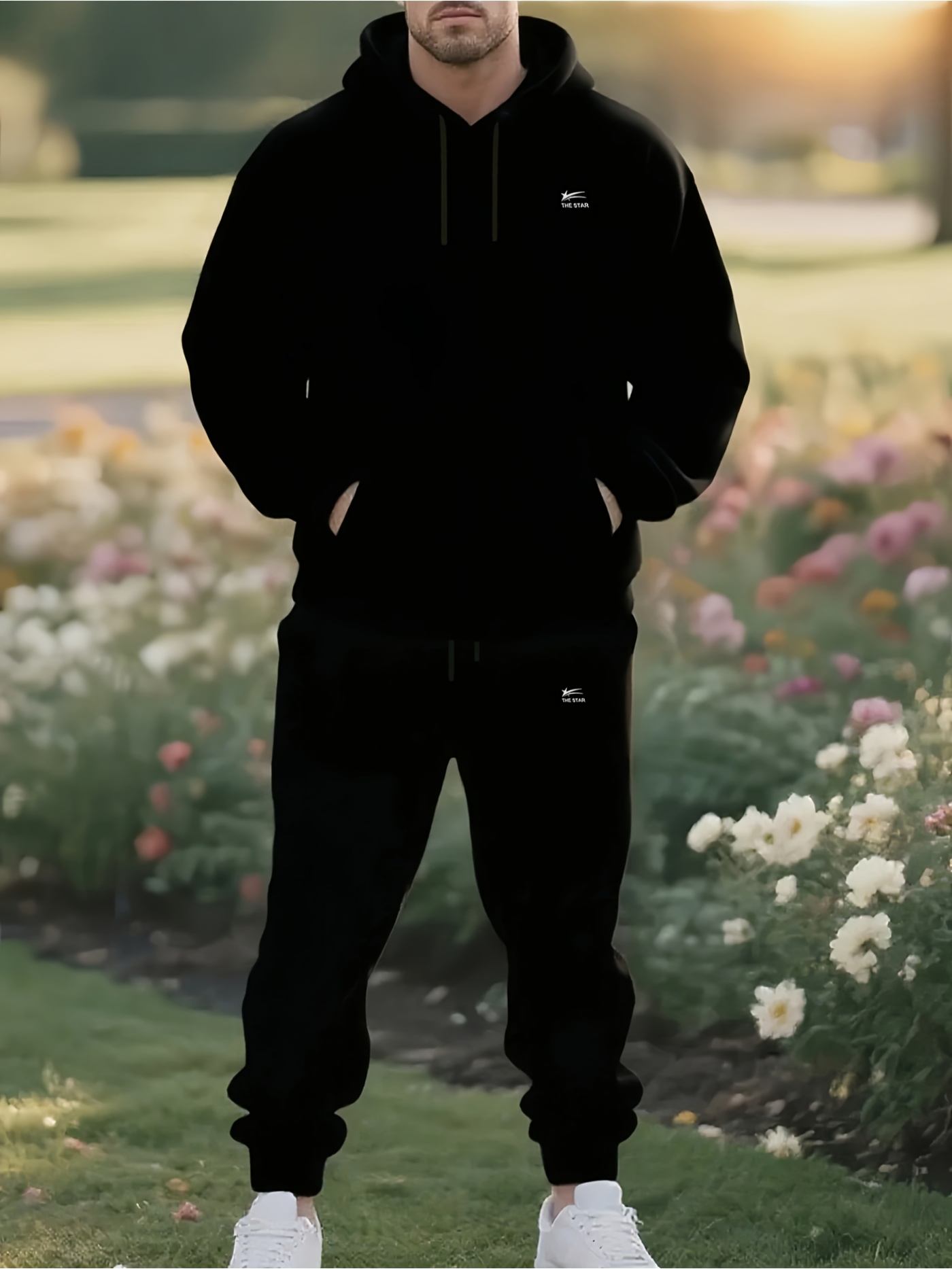 Joggers Pants - 2026 メンズ 2ピース トラックスーツ ブラック フーディー