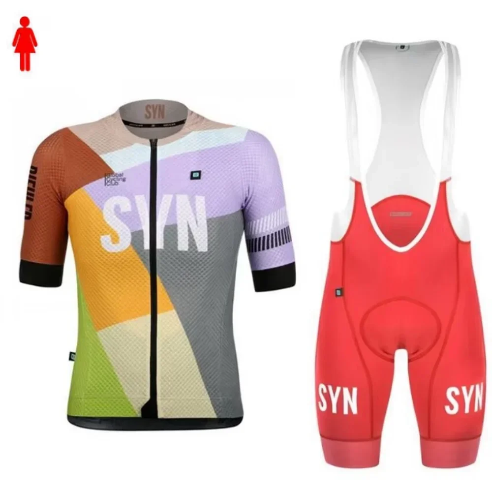 Race Bib - 女性用レースプロチームSYN半袖サイクリングウェア、密着型ロードサイクリングジャージ、ビブショーツ、UVカットセット、ロードレースジャージ