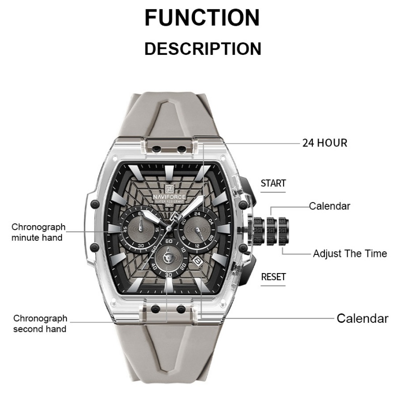 Running Watch - NAVIFORCE メンズ 5ATM防水多機能クロノグラフ腕時計 夜光針 カレンダー ランニングセコンド