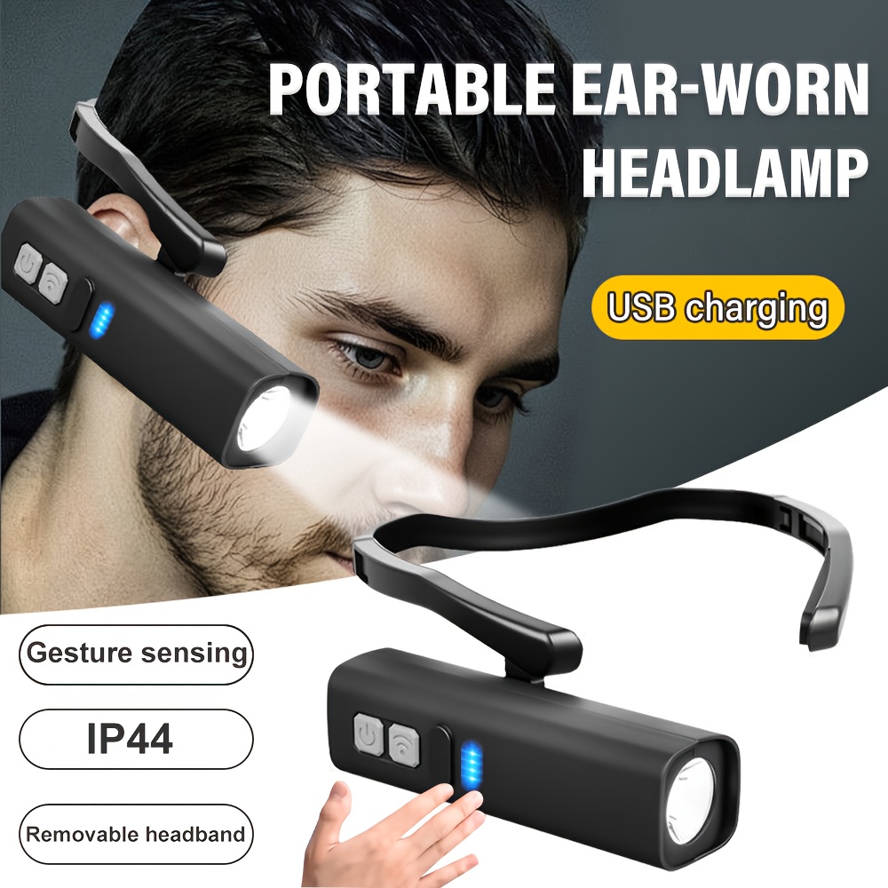 Running Headlamp - 2025 イヤークリップヘッドランプ – 明るい LED ヘッドライト、充電式防水ヘッド懐中電灯、釣り、ハイキング、ランニング、サイクリング、アウトドア用