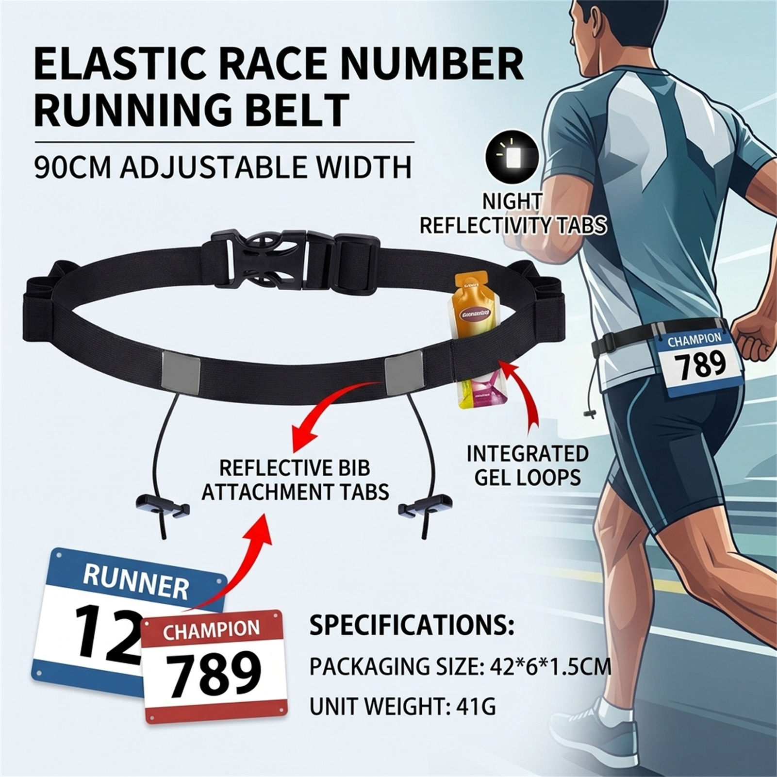 反射材付きトライアスロンナイトランニング用ビブベルト（エナジ - Race Bib のレビューと価格