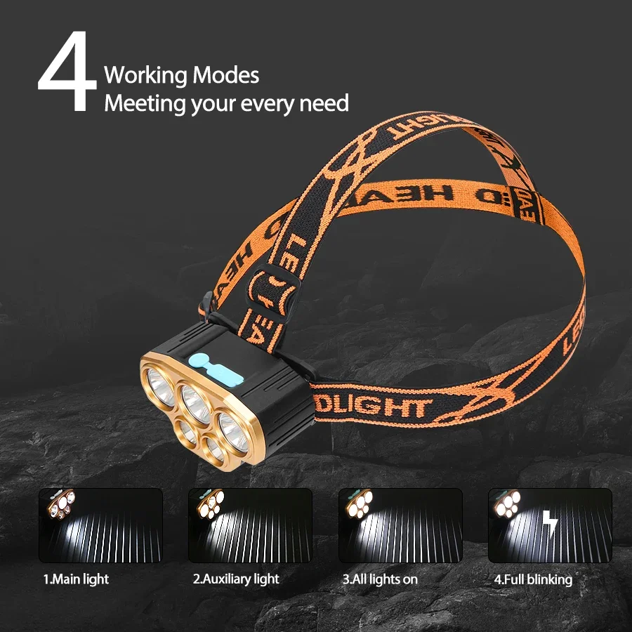 充電式 5 LED ヘッドライト超高輝度強力防水ヘッド懐中電 - Running Headlamp のレビューと価格