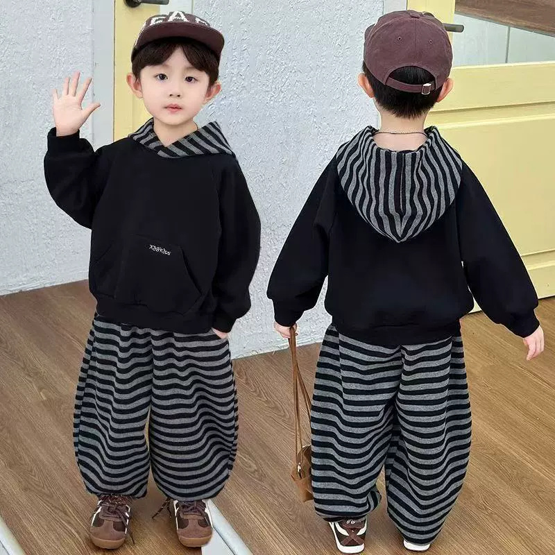 男の子女の子スポーツセット子供のトップスーツ秋フード付きスウ - Running Gear Kids のレビューと価格