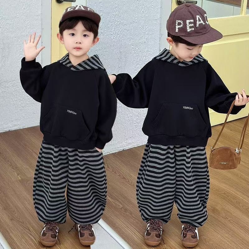 男の子女の子スポーツセット子供のトップスーツ秋フード付きスウ - Running Gear Kids のレビューと価格