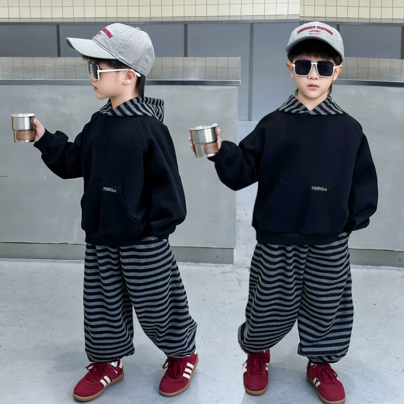 男の子女の子スポーツセット子供のトップスーツ秋フード付きスウ - Running Gear Kids のレビューと価格
