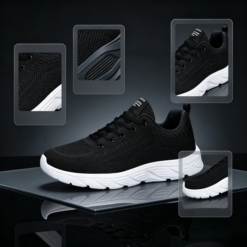 通気性のあるニット素材のスニーカー。白、厚底、シューレース付 - Running Shoes Men のレビューと価格